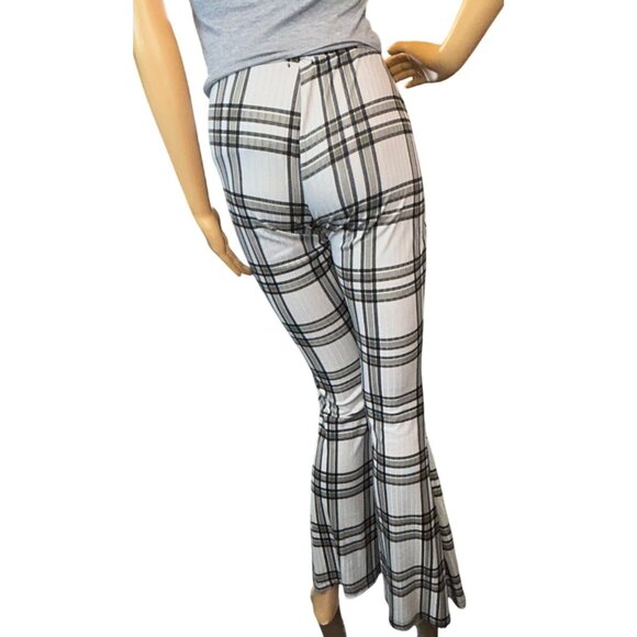 Rue 21 Womens High Rise Soft Ribbed Flare Pants in Gray Plaid Size M Y2K 90s - Picture 4 of 7